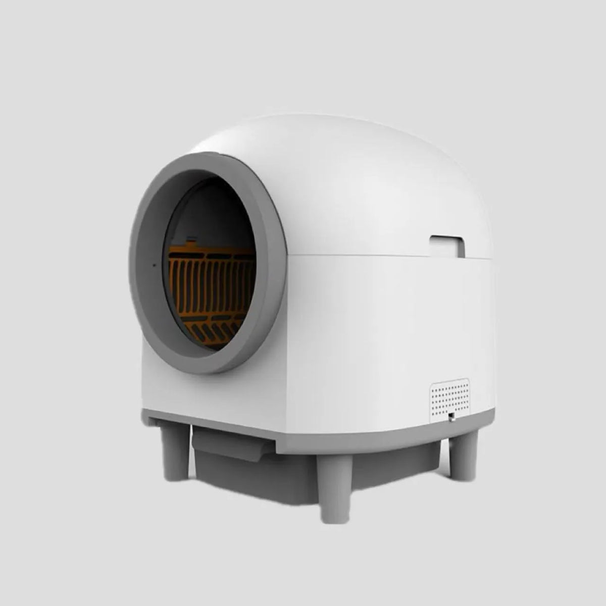 White automatic enclosed litter box for cats with dimensions 556mm x 512mm x 590mm