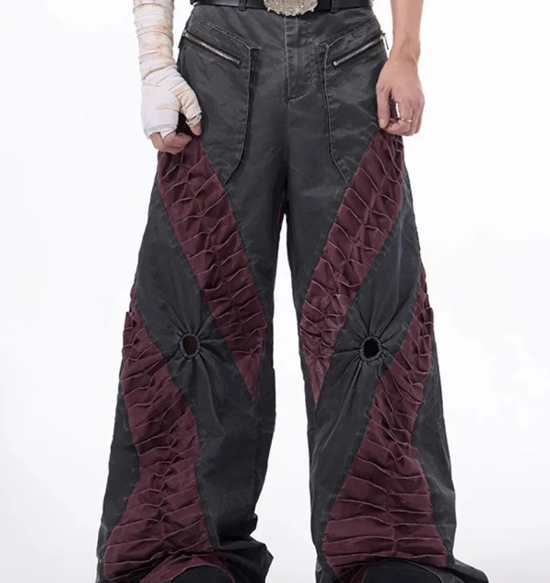 Retro three-dimensional keel casual sports trousers in white or black rayon viscose fabric