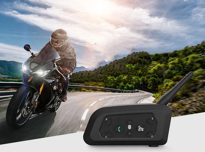 V6 Pro motorcycle helmet Bluetooth intercom unit with mounting hardware and headphones