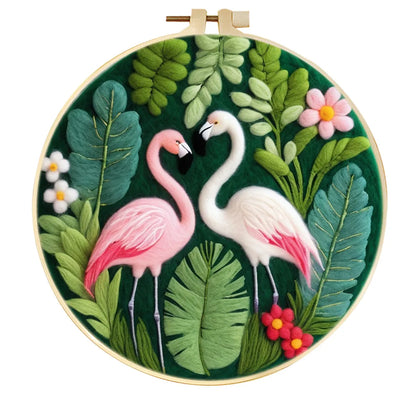 Round fabric embroidery kit with 20x20cm linen frame and wool felt for three-dimensional floral artwork