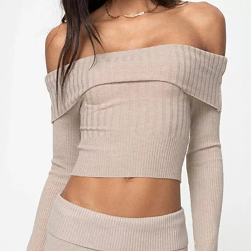 Women's off-shoulder knitted sweater in various colors