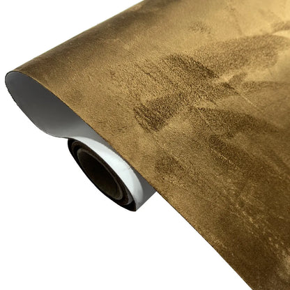 Rolls of self-adhesive leather suede in multiple colours showing texture and adhesive backing.
