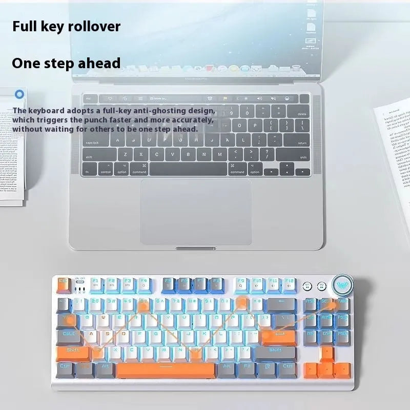 Tarantula wireless mechanical keyboard with side-engraved keycaps on a desk, showing compact 75% layout.