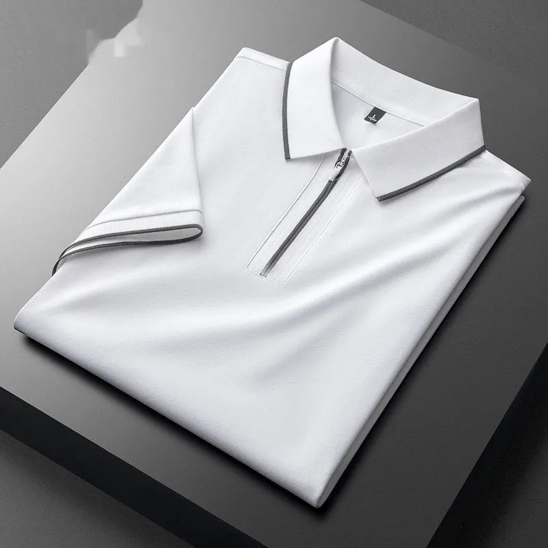 Men's slim fit lapel collar short sleeve casual shirt in a cotton blend fabric
