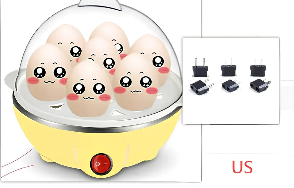 Blue intelligent egg cooker with transparent lid and measuring cup for steam cooking