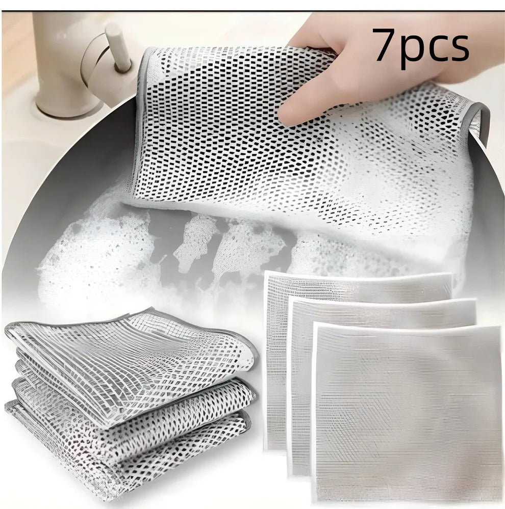 Silver silk cloth pattern steel wire cleaning cloth measuring 20x20cm for kitchen pots and bowls