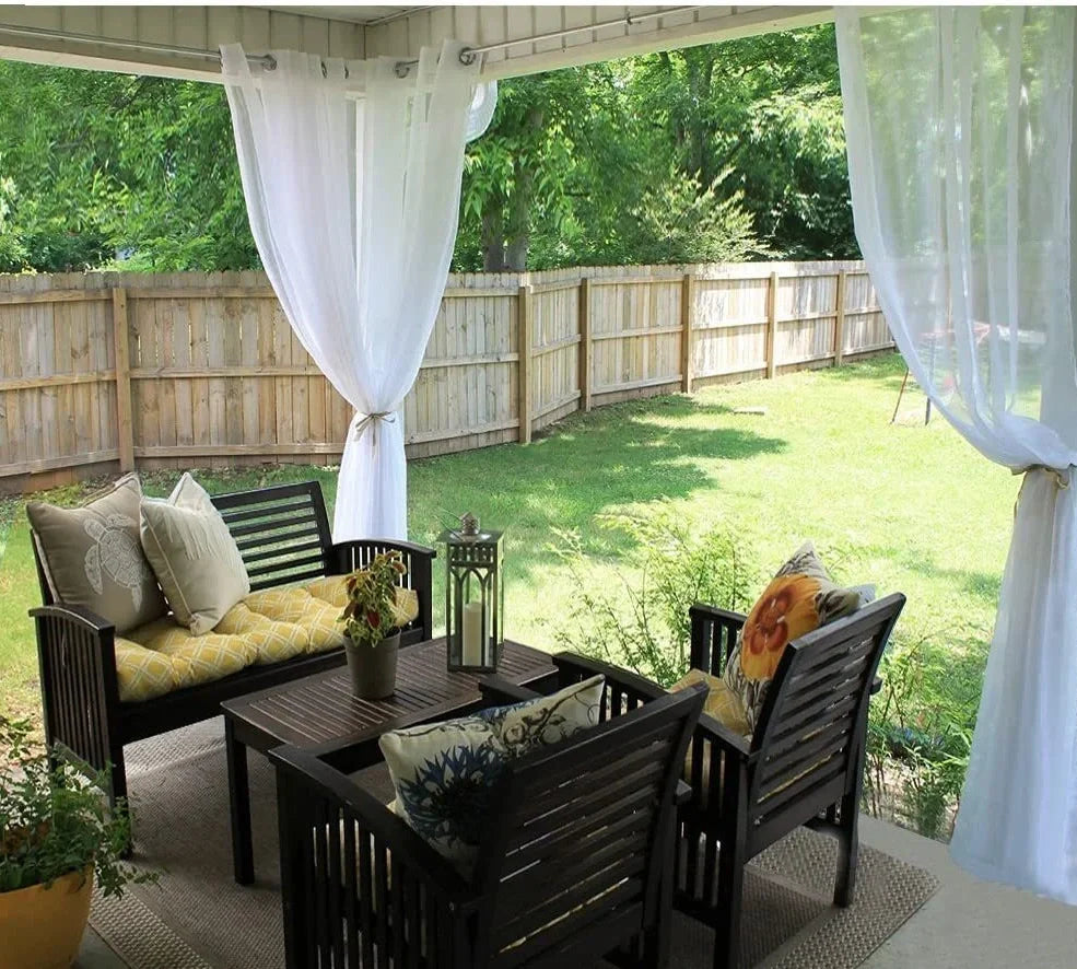 White opaque waterproof outdoor curtain measuring 132cm × 213cm for balcony privacy and sun protection