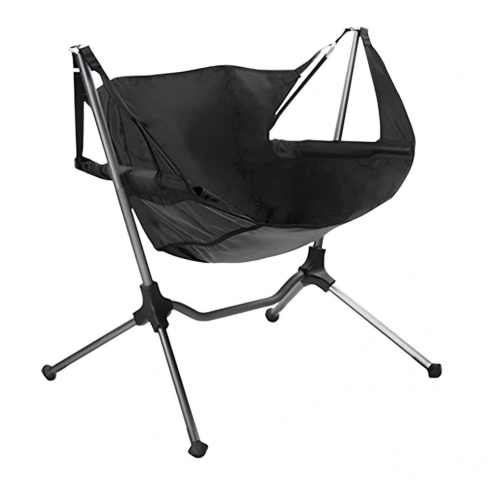 Black foldable aluminium alloy rocking chair, 83x83x65cm unfolded for outdoor balcony or camping, 2.2mm thick 25.5mm tubes