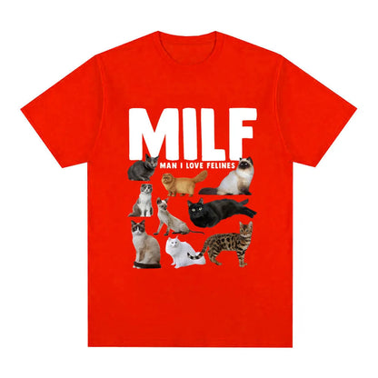 Geometric pattern cat lover graphic on a short sleeve cotton T-shirt, shown in multiple colours.