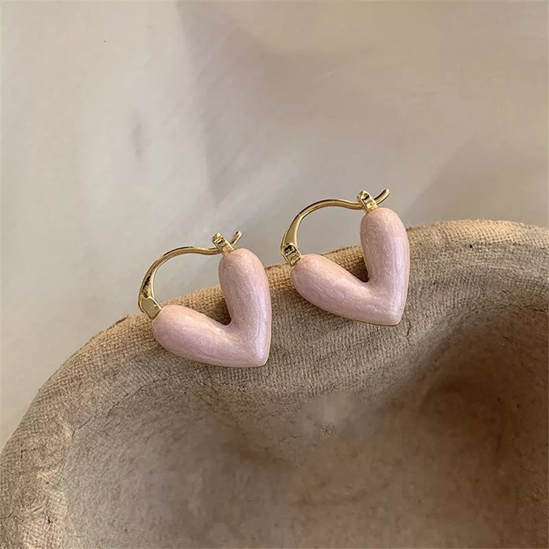 Heart-shaped love earrings for women in white, pink, and blue - fashionable alloy jewelry