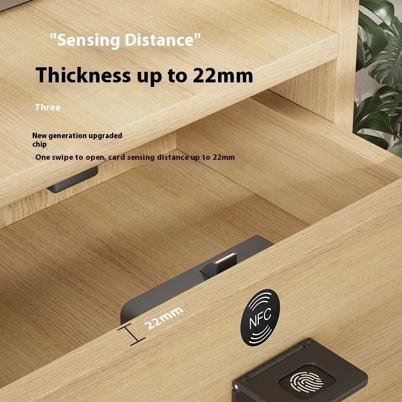 F079 punch free invisible electronic lock with removable card and key for drawers.