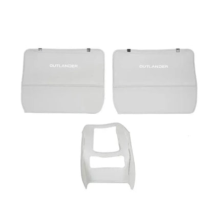 Set of three leather anti-kick protection pads for a Mitsubishi Outlander car interior.