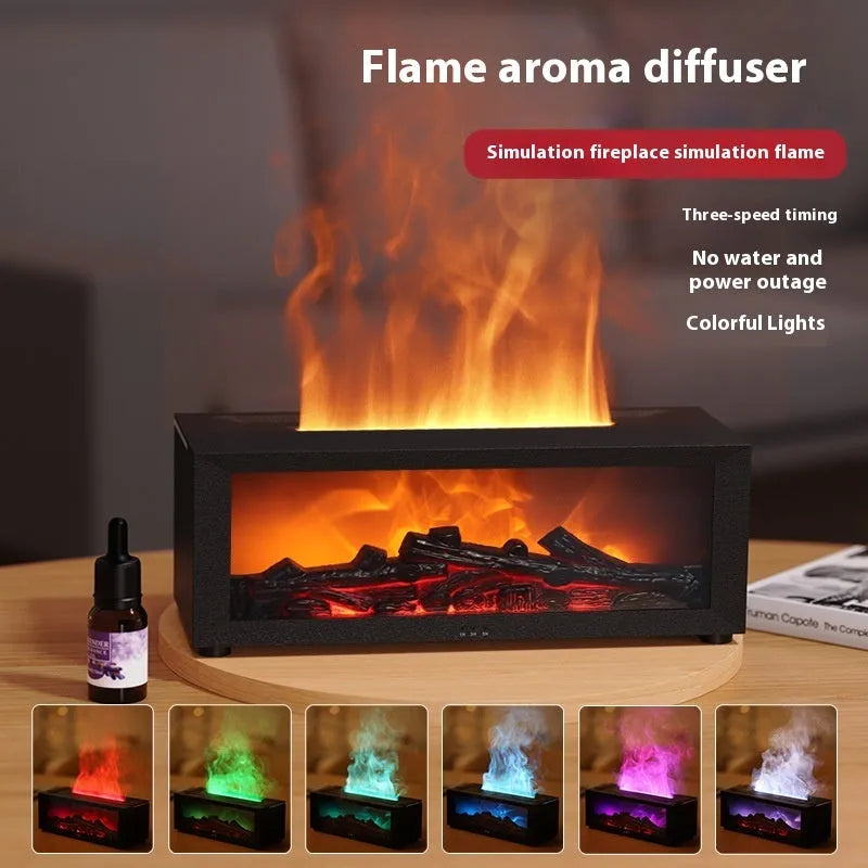 Square flame aromatherapy machine with 3D flame effect and 7 colour mood lights