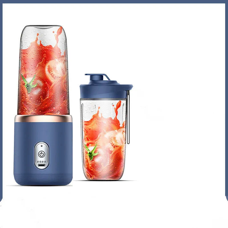 Portable USB blender in Tunisian dark blue with six blades, 400ml cup, and charging cable