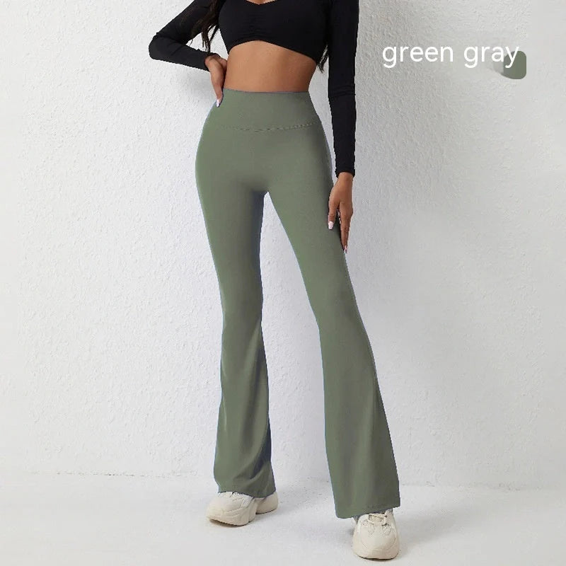 High waisted hip lift and wide leg fitness pants in various colors, perfect for workouts and casual wear.