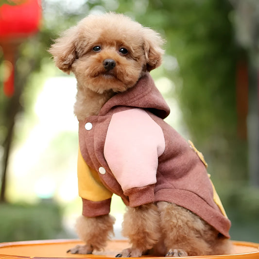 Cotton pet sweatshirt clothing for dogs and cats in brown, green, or pink colours