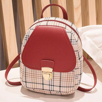 Trendy plaid small backpack for women with zipper, available in multiple colors