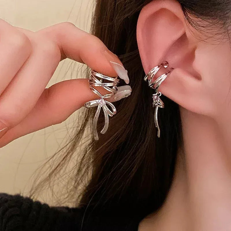 Ballet Style Ribbon Bow-knot Non-Piercing Ear Cuff for Women - Fashion Jewelry