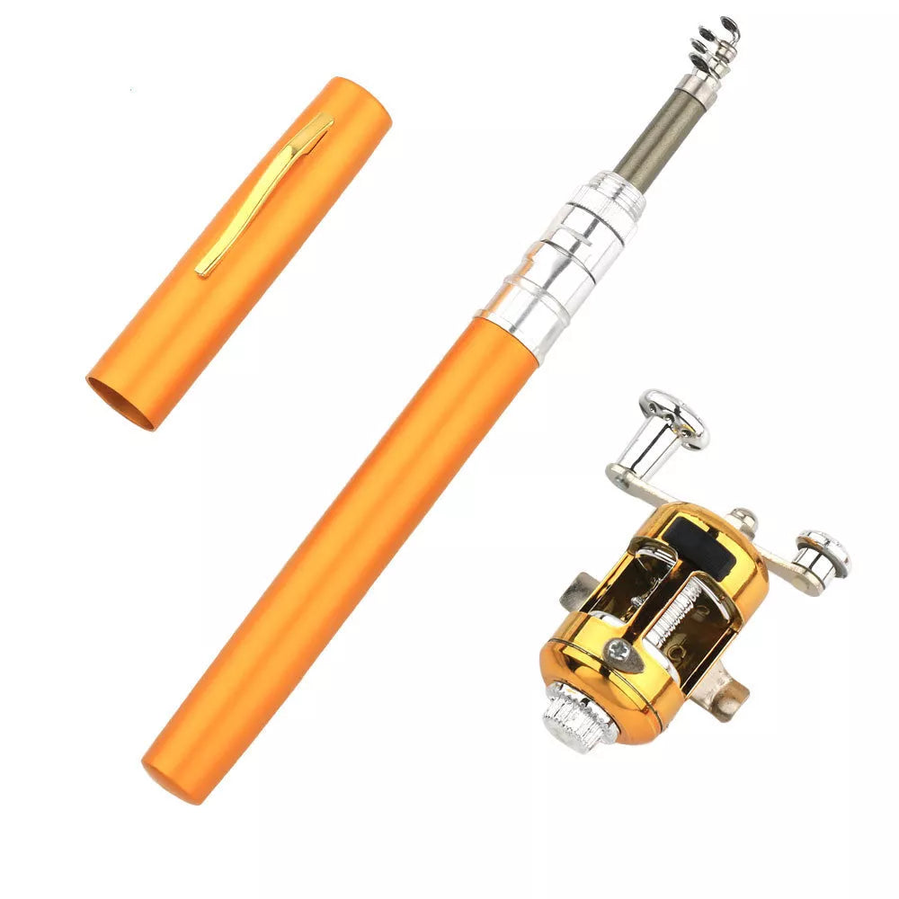 Compact 1m telescopic fishing rod kit with aluminum alloy pen case, ideal for stream fishing