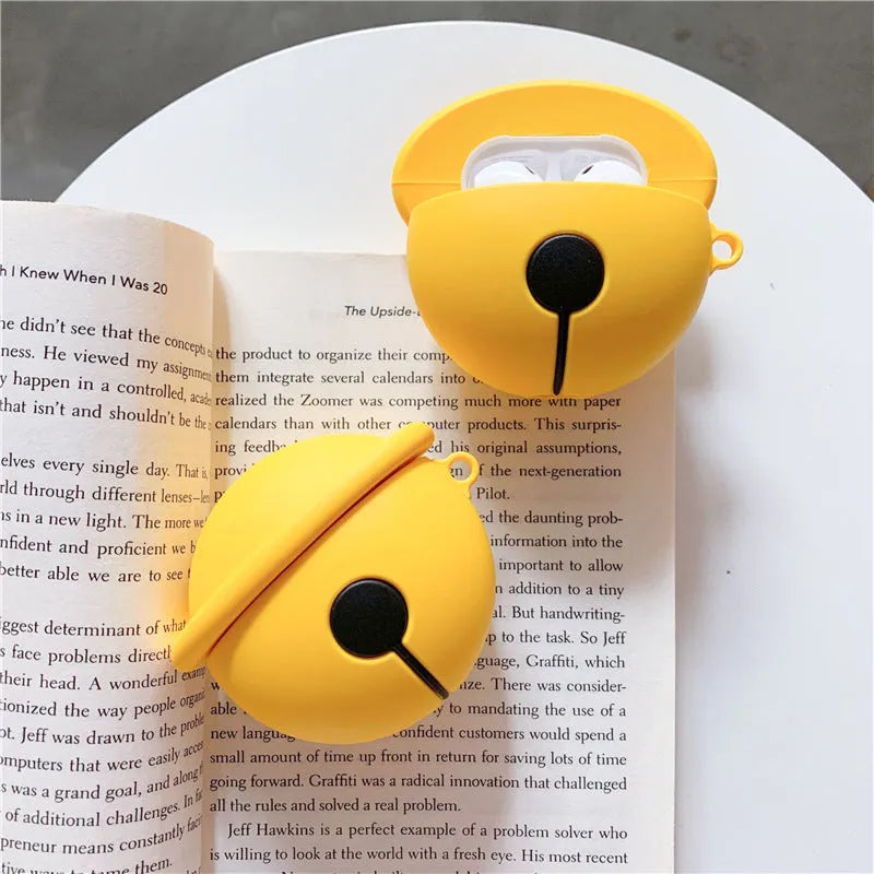 Yellow silicone bell-shaped case for AirPods with keychain loop