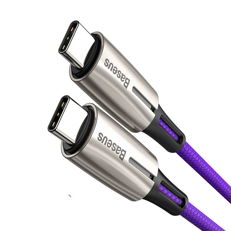 Purple and red 1-metre USB Type-C to Type-C fast charging and data cable with reinforced connectors
