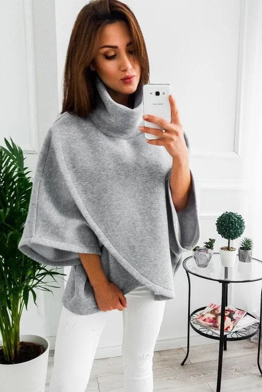 Women's black batwing sleeve cardigan sweatshirt with three-button placket and stitching detail