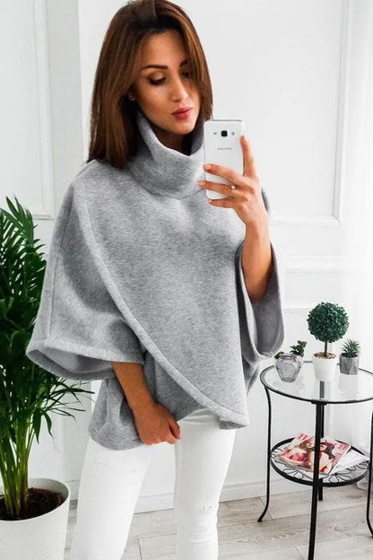 Women's black batwing sleeve cardigan sweatshirt with three-button placket and stitching detail