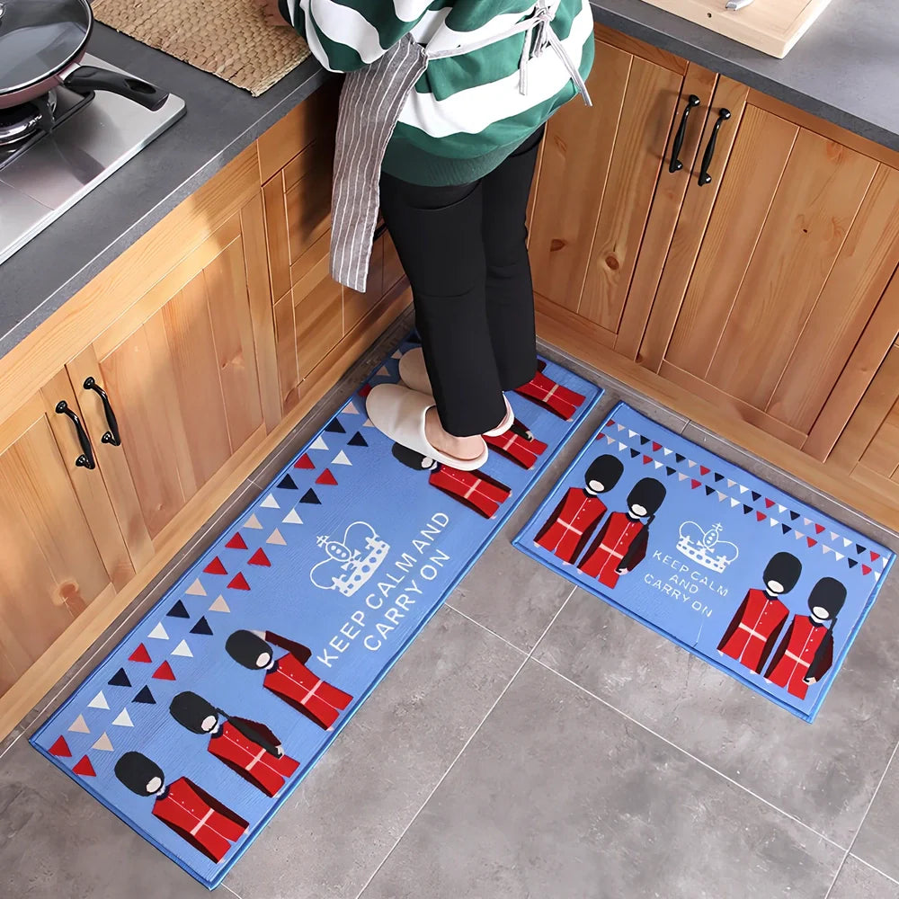 Kitchen non-slip mat with 10mm thickness showing textured surface and water-absorbent sponge lining