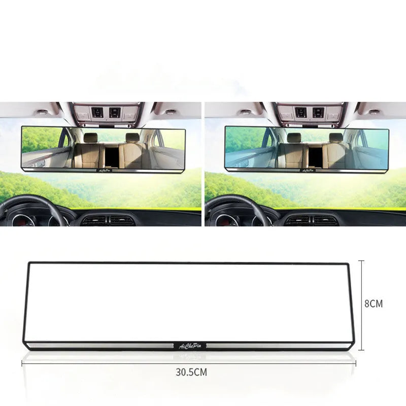 White car interior rearview mirror with high definition glass lens and ABS cover, 305 x 80mm