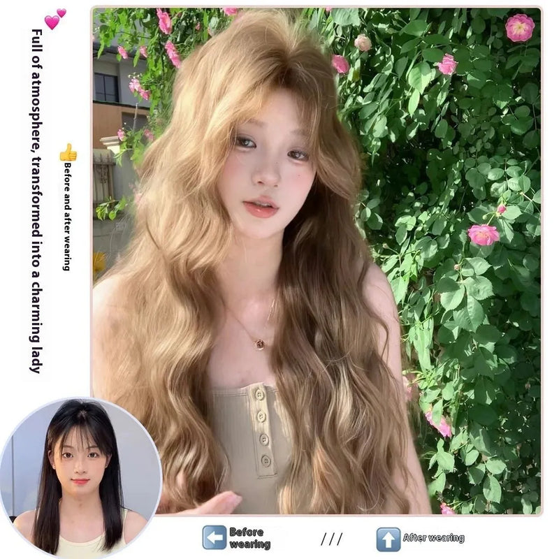 Synthetic fibre wig in linen long curly style with hair net included, medium length curly human hair style for costume, cosplay or everyday wear
