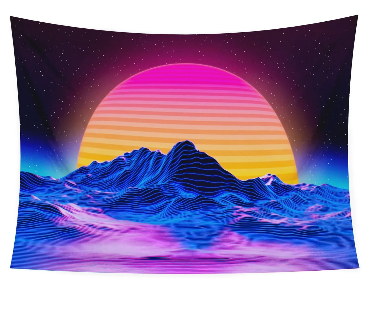 Fluorescent tapestry wall hanging with glow properties in multiple sizes from 150x100cm to 230x180cm