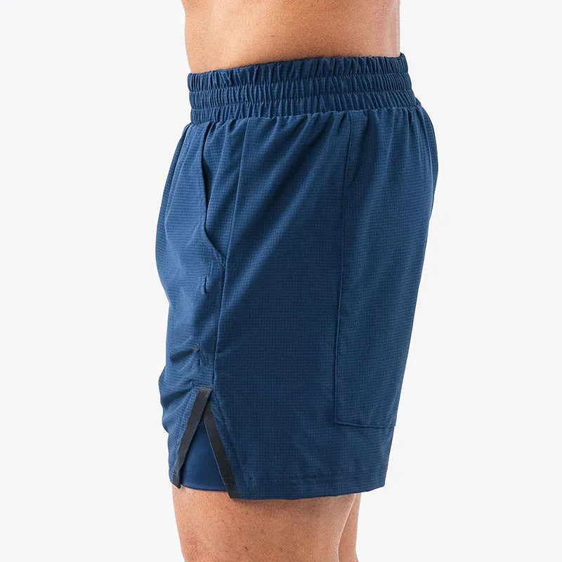Men's quick-drying small plaid sports shorts in mid waist casual style, available in six colours including Army Green and fluorescent yellow, made from polyester fibre for summer wear, sizes S to XXL