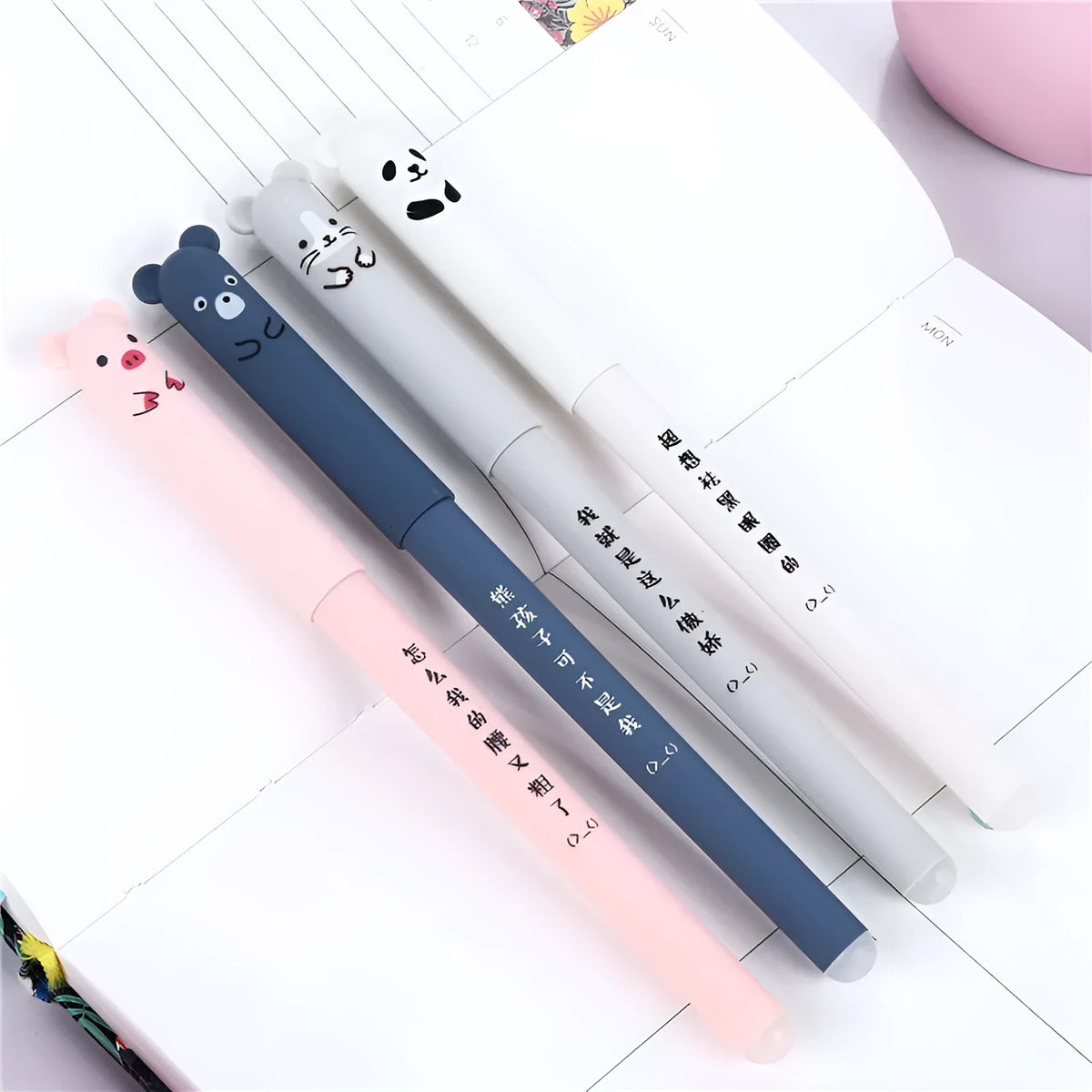 Erasable pen with 0.5mm needle tip and hot erasable ink in plastic casing
