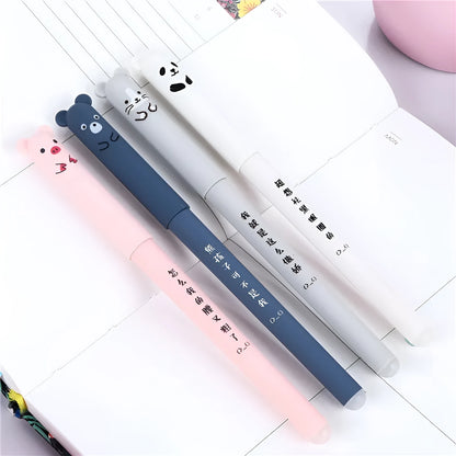 Erasable pen with 0.5mm needle tip and hot erasable ink in plastic casing