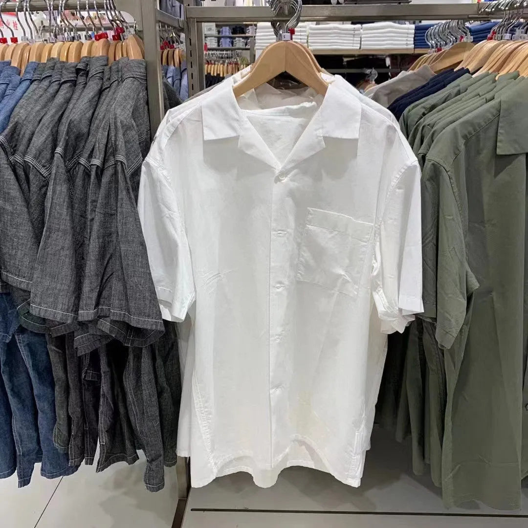 Men's modal cotton blended open collar casual shirt in beige colour with Japanese Korean styling