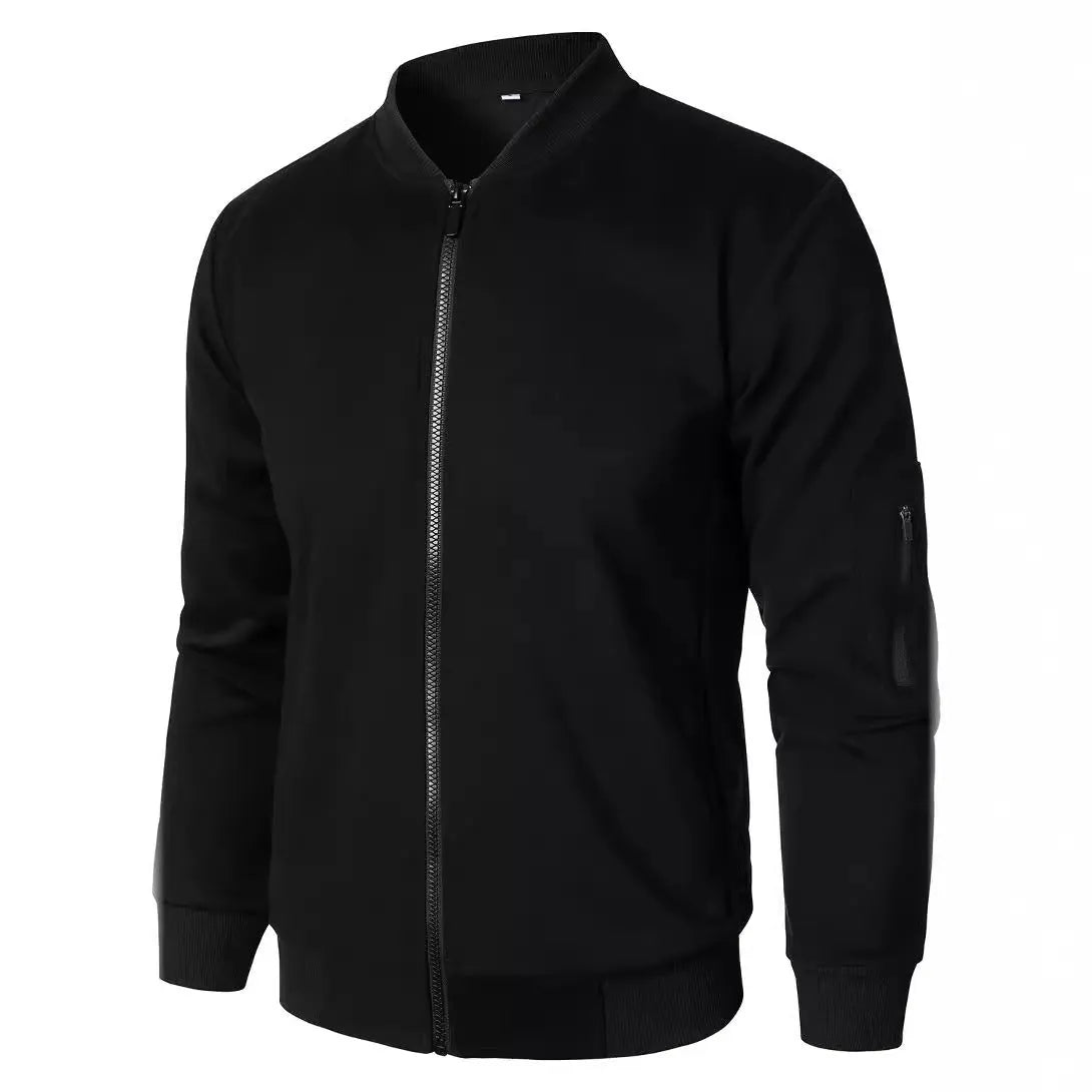 Men's loose fit knitted jacket in black, blue, or grey with long sleeves and cotton fabric