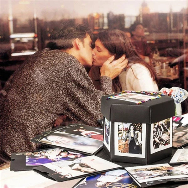 Premium craft paper keepsake gift box with adhesive photo album for organizing and displaying special occasion photos