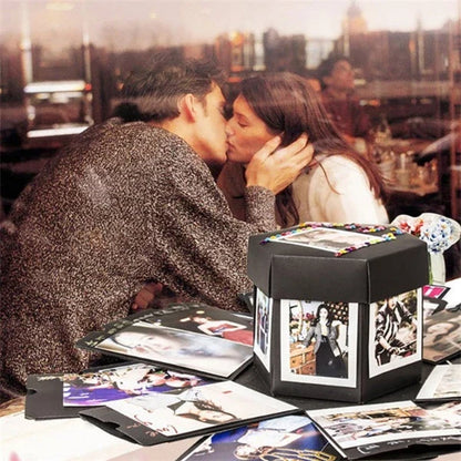 Premium craft paper keepsake gift box with adhesive photo album for organizing and displaying special occasion photos