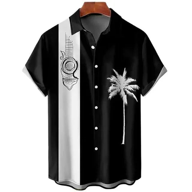 Men's slim fit short sleeve shirt with colourful 3D digital floral print on polyester fabric