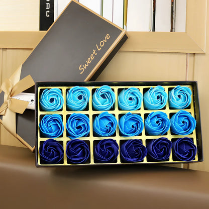 Handmade bouquet of 18 pink gradient rose soap flowers with smooth petals for hand cleansing and decoration