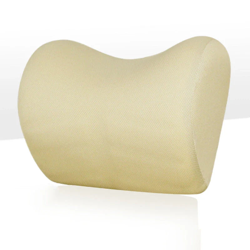 Soft, supportive memory foam car headrest pillow with breathable fabric cover for comfortable long drives