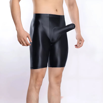 Men's plus size shiny silky nylon sports shorts displayed in multiple colours.
