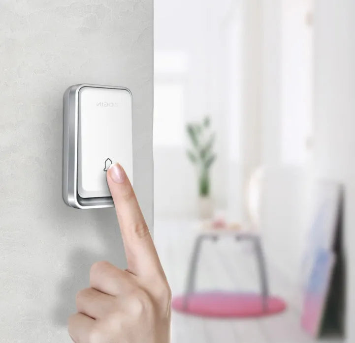 Wireless door bell with 150 metre range, 433MHz frequency, 110-250V power, and 4 volume levels