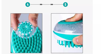 Pet Bath Massage Comb with automatic liquid dispenser for cats and dogs