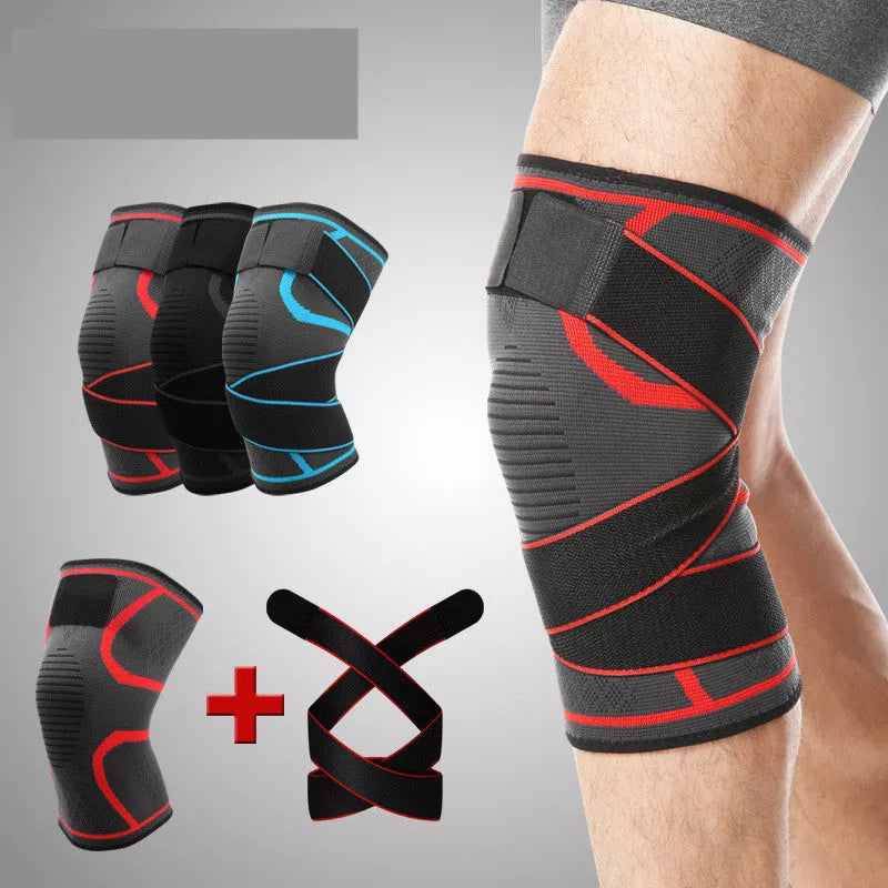 Sports Compression Cross Strap Knee Pads in black grey, grey blue, and grey red
