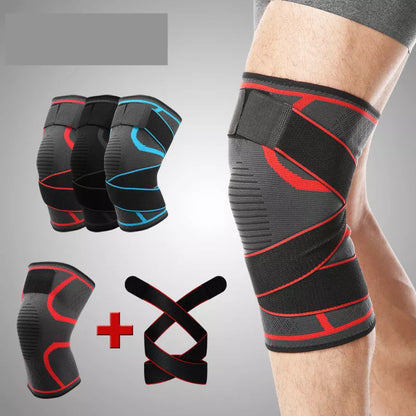 Sports Compression Cross Strap Knee Pads in black grey, grey blue, and grey red