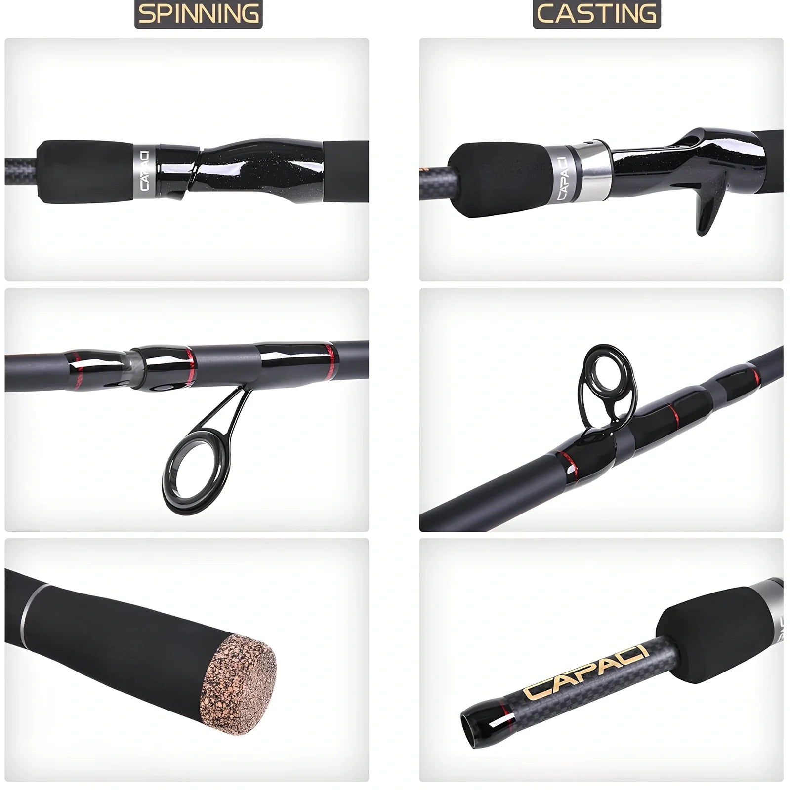 Carbon fishing rod with gun handle and sectional construction for sea perch angling