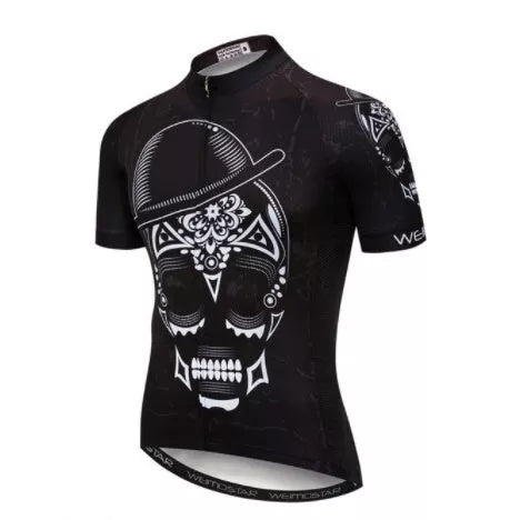 Men's skull design cycling jersey for outdoor sports, available in sizes XS to 3XL