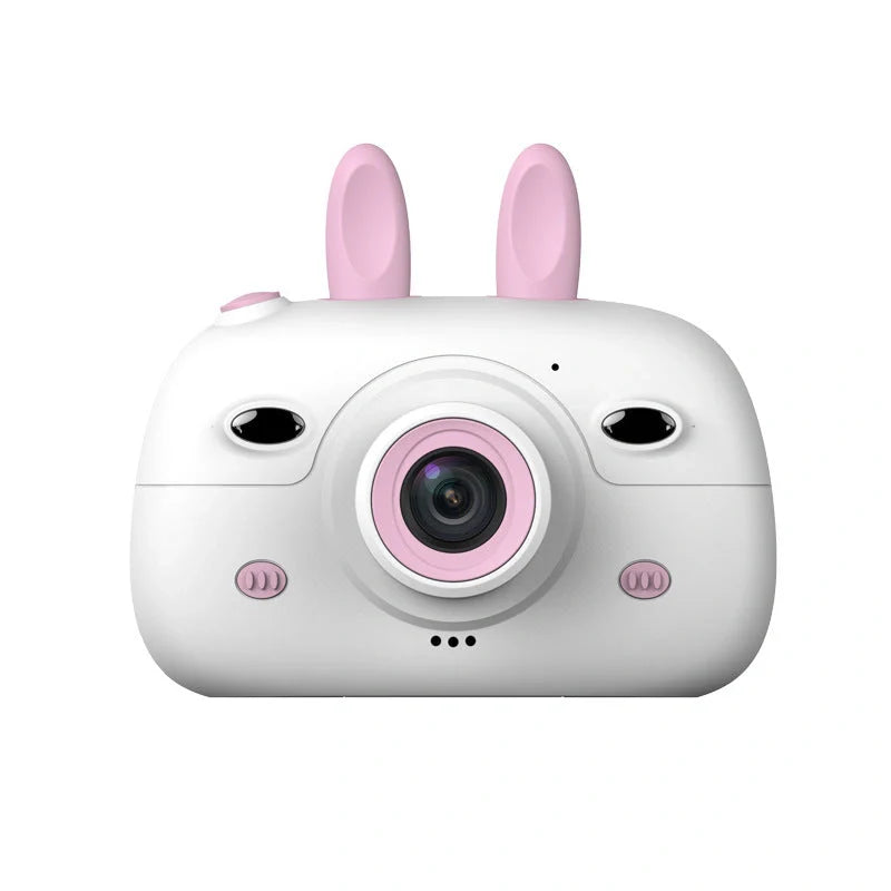 Cartoon rabbit video recorder with 1080P dual camera in pink and green options
