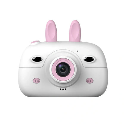 Cartoon rabbit video recorder with 1080P dual camera in pink and green options